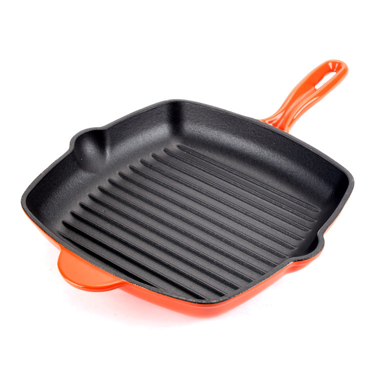 Padella da bistecca in ghisa smaltata &ndash; Padella da bistecca quadrata con beccuccio antigoccia