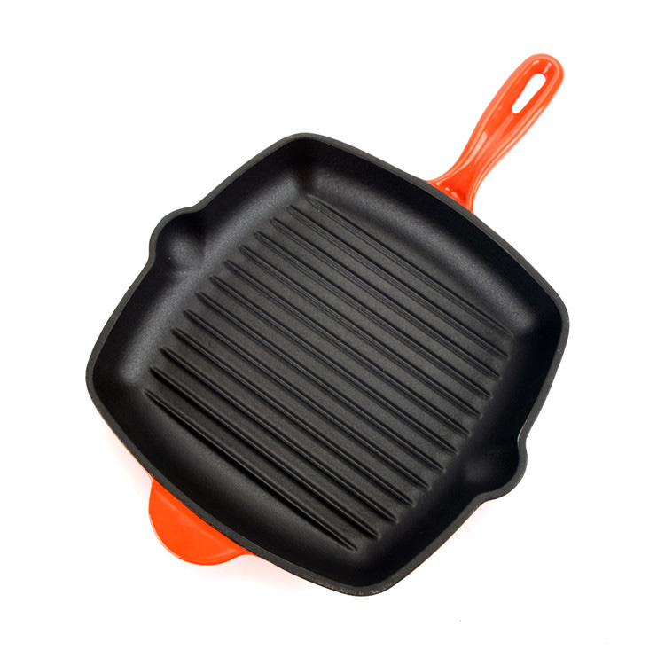 Padella da bistecca in ghisa smaltata &ndash; Padella da bistecca quadrata con beccuccio antigoccia