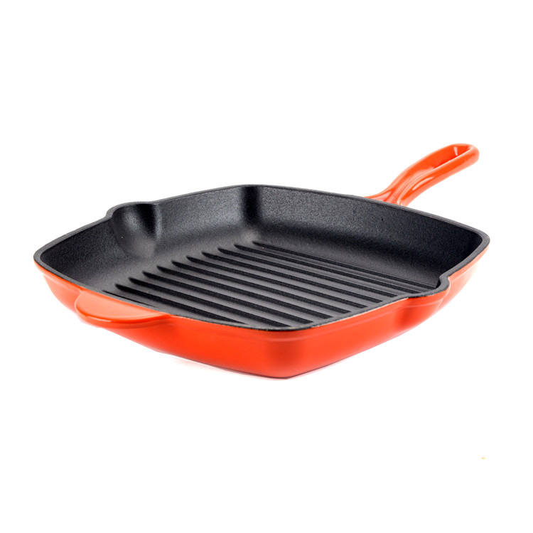 Padella da bistecca in ghisa smaltata &ndash; Padella da bistecca quadrata con beccuccio antigoccia