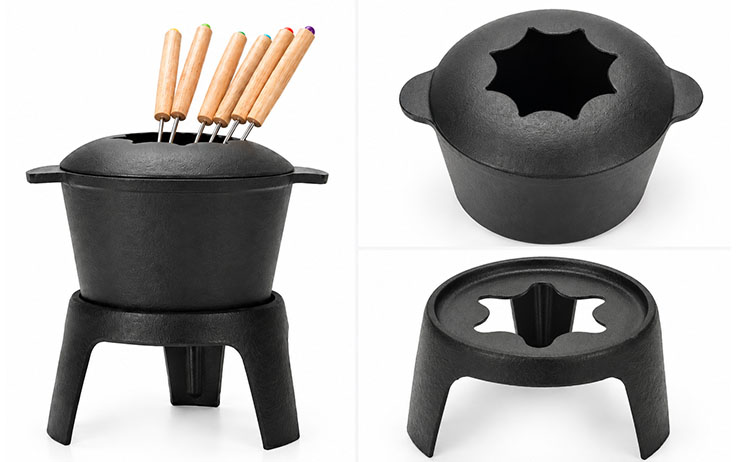 set di pentole per fonduta in ghisa