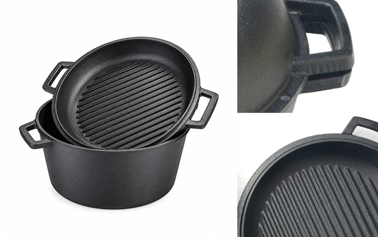 Doppio forno olandese in ghisa con coperchio per padella