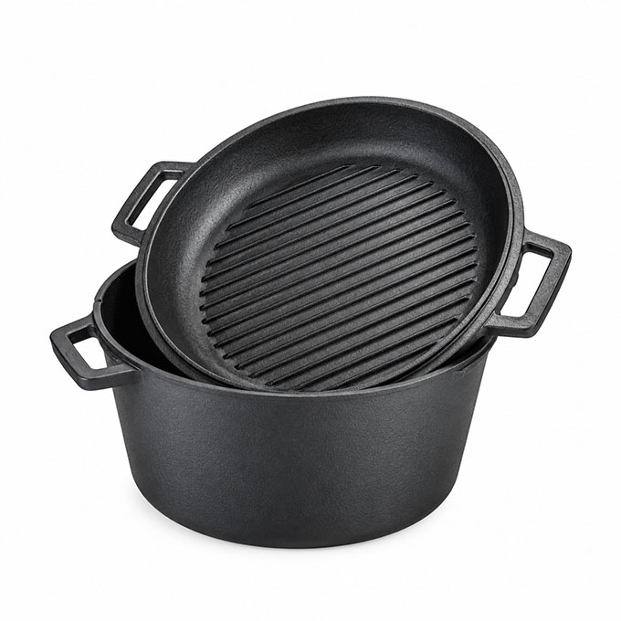 Doppio forno olandese in ghisa con coperchio per padella