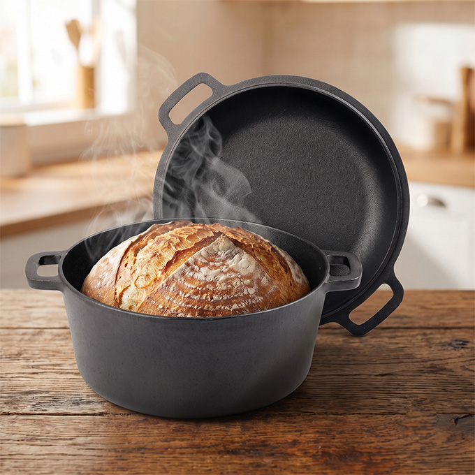Pentole pre-stagionate 2 in 1 con doppio forno olandese in ghisa personalizzate