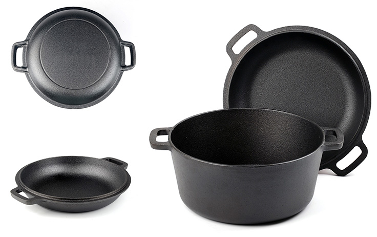 Pentole pre-stagionate 2 in 1 con doppio forno olandese in ghisa personalizzate