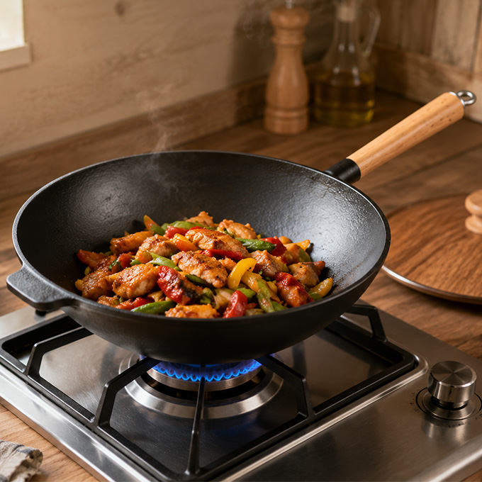 Wok in ghisa pre-stagionata da 31 cm con manico singolo