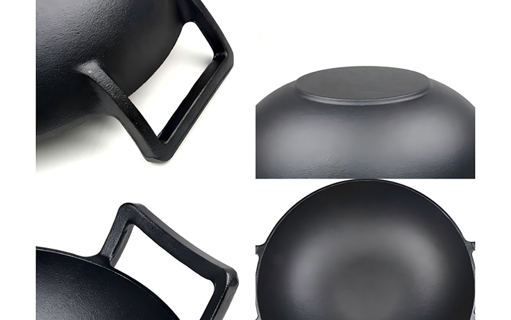 Wok a doppio manico in ghisa pre-stagionato