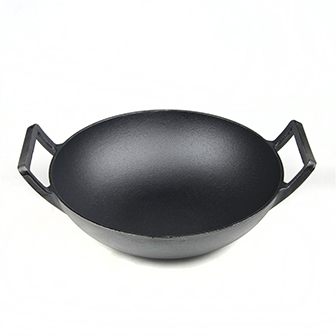 Wok a doppio manico in ghisa pre-stagionato