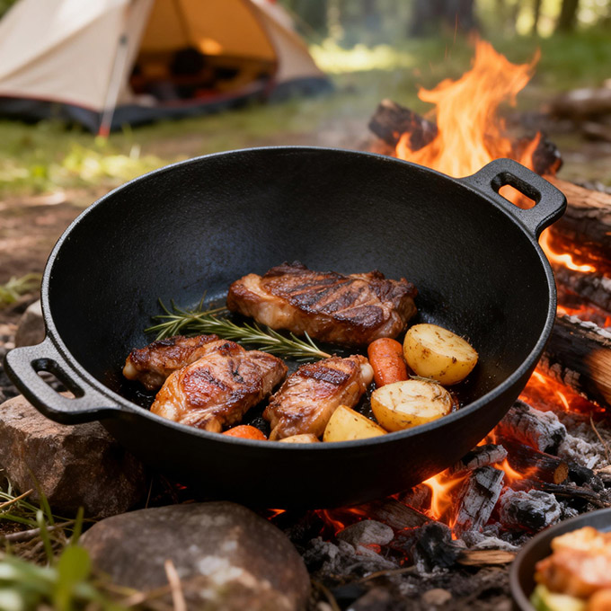 Wok in ghisa da 31 cm con coperchio