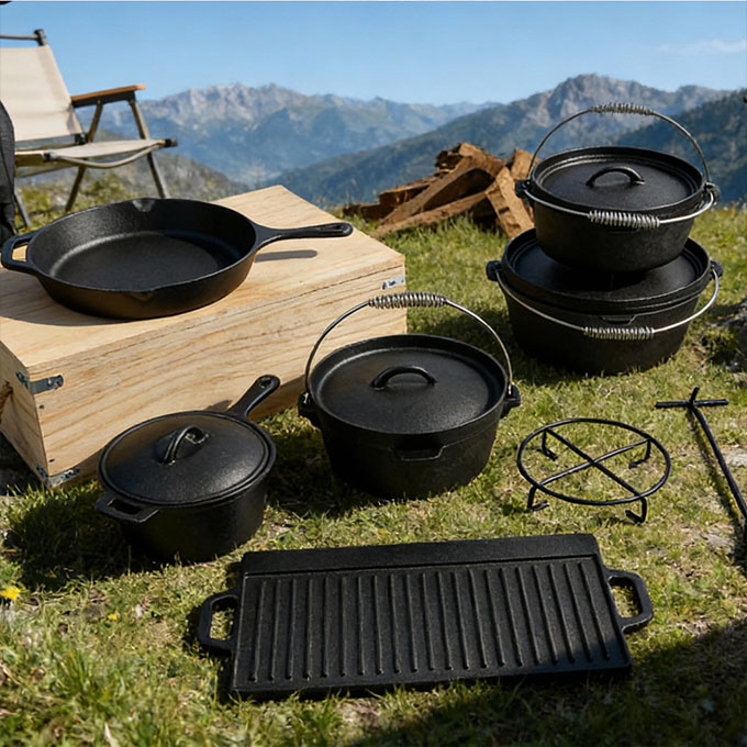 Set di pentole da campeggio in ghisa
