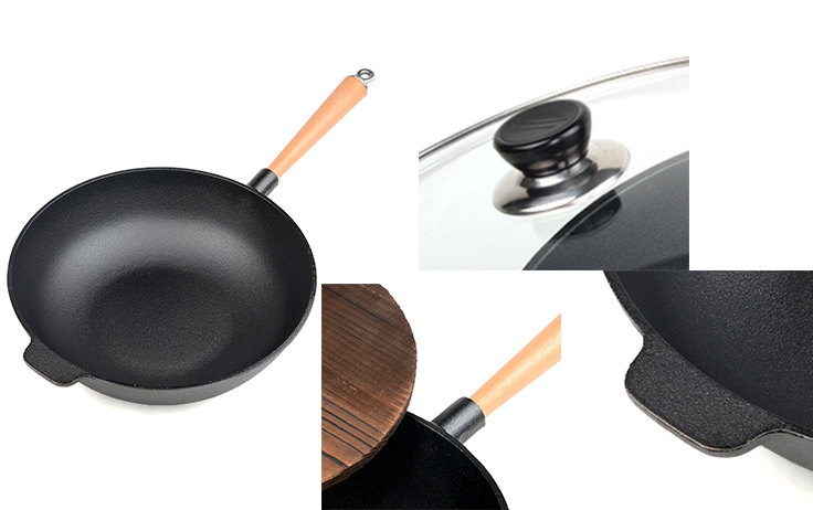 Manico singolo da 31 cm Wok in ghisa pre-stagionato