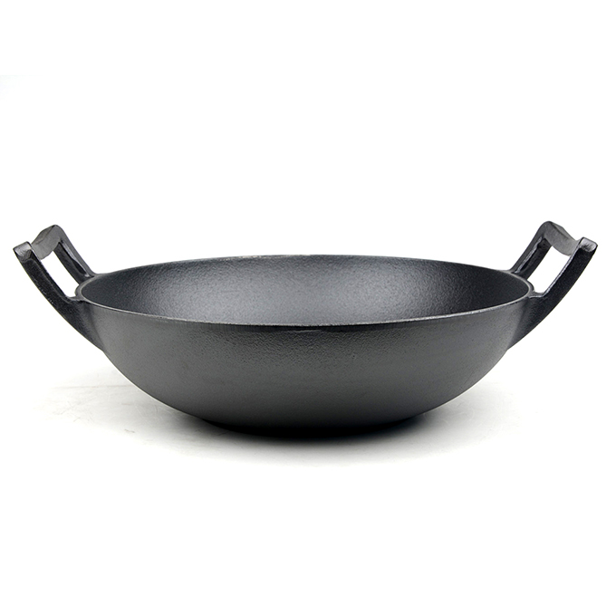 Wok a doppio manico in ghisa pre-stagionato