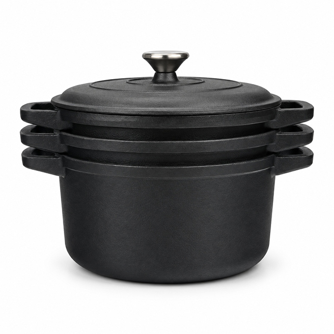Set di pentole in ghisa impilabili da 3 pezzi con coperchio