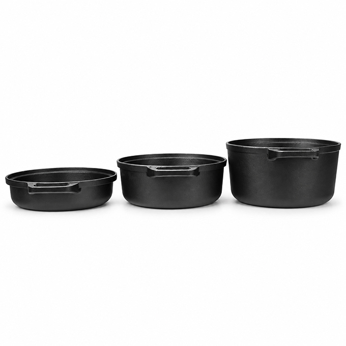Set di pentole in ghisa impilabili da 3 pezzi con coperchio