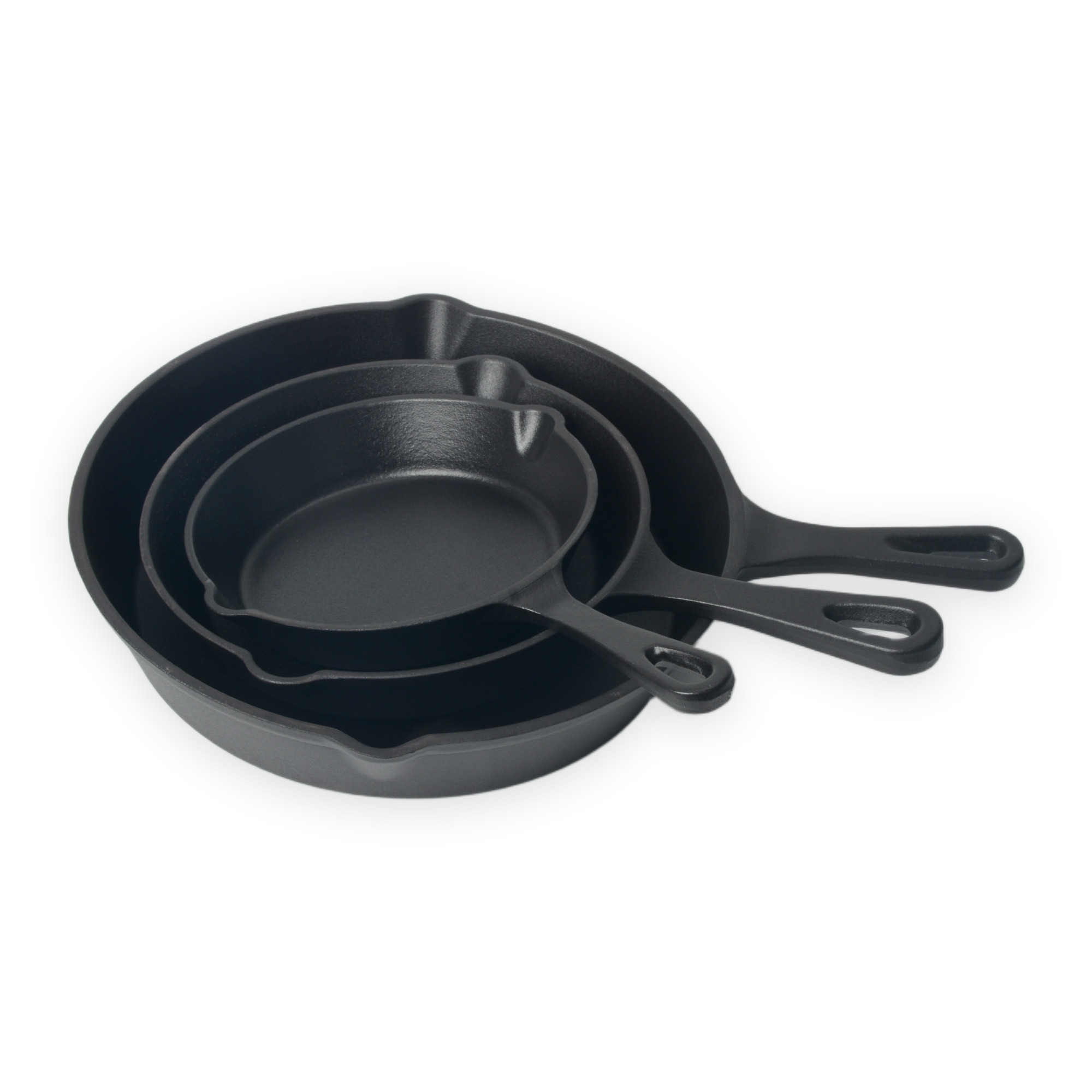 Set di padelle in ghisa smaltata da 3 pezzi in nero opaco