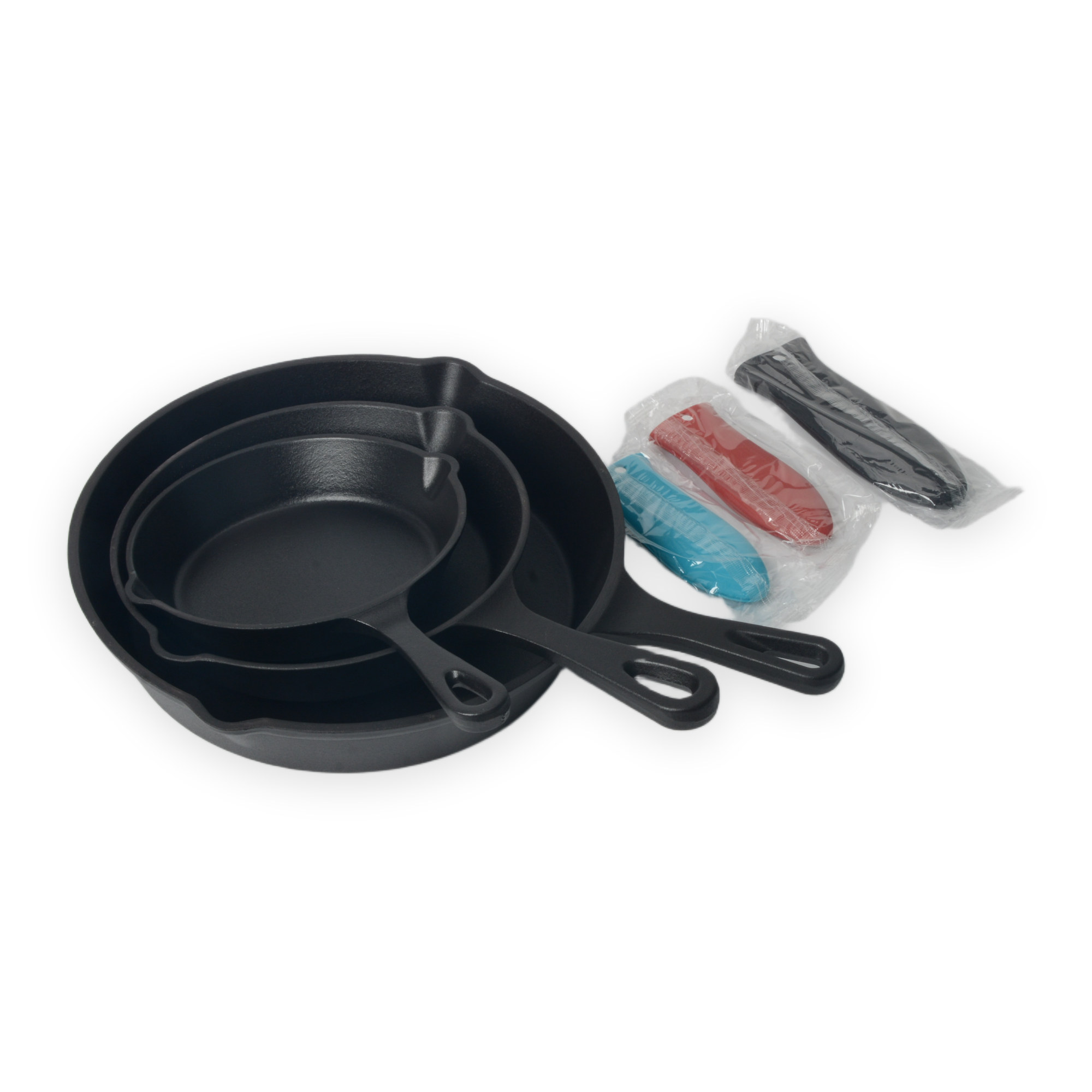Set di padelle in ghisa smaltata da 3 pezzi in nero opaco