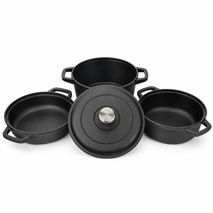 Set di pentole in ghisa impilabili da 3 pezzi con coperchio