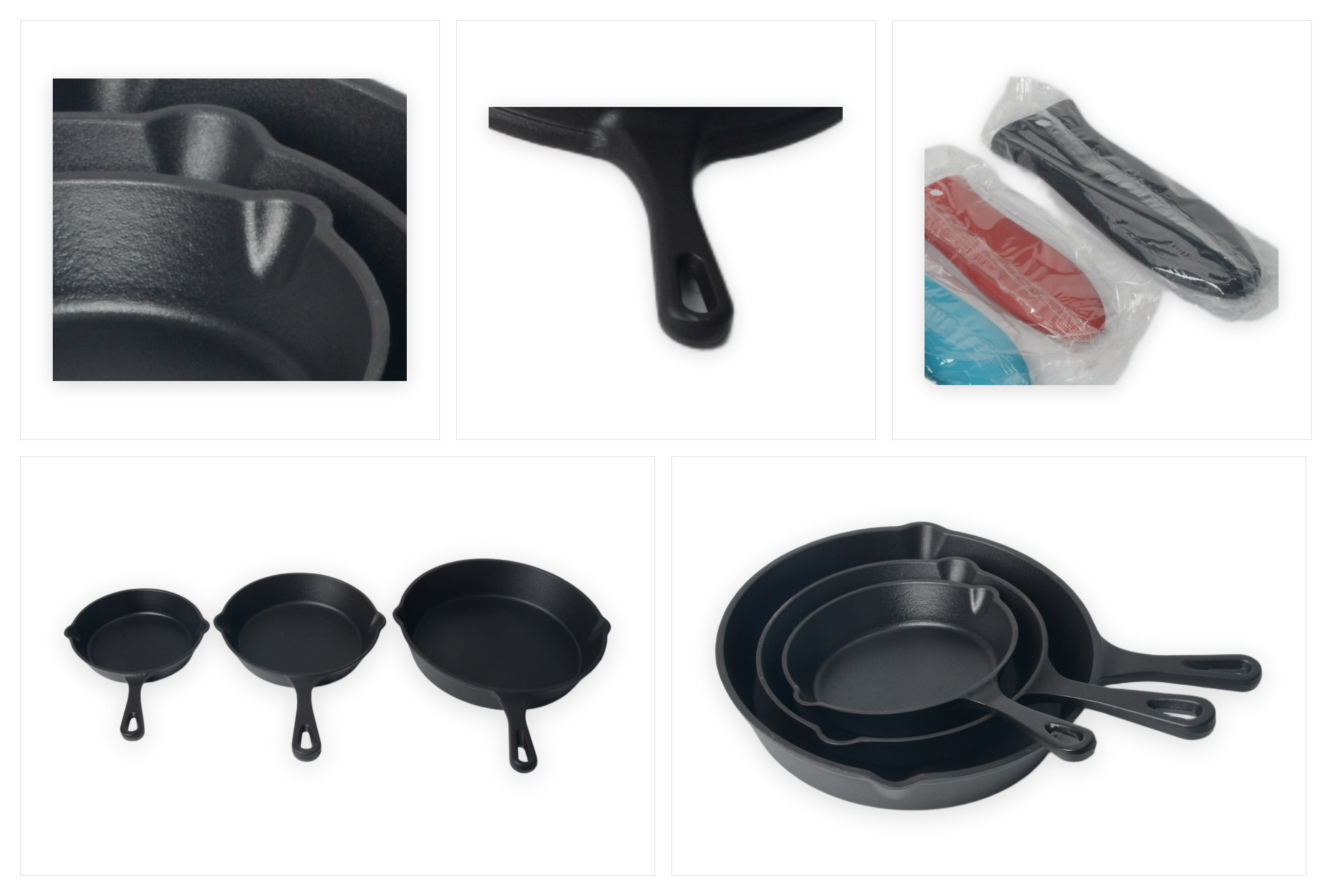 Dettagli set di padelle in ghisa da 3 pezzi smaltate nero opaco