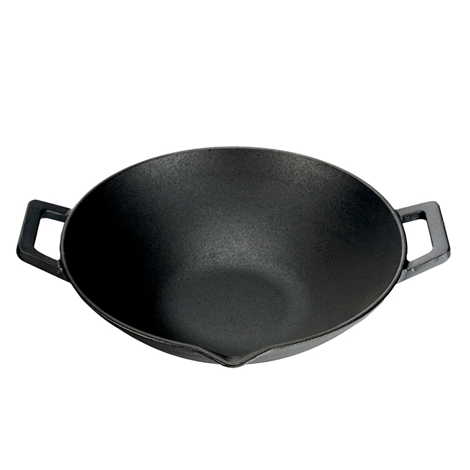 Wok in ghisa con beccucci per versare