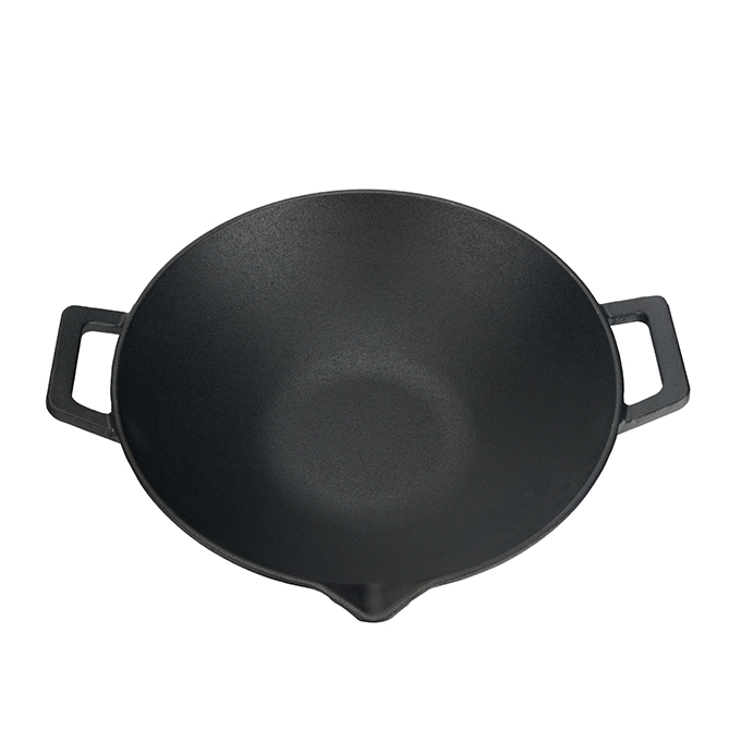 Wok in ghisa con beccucci per versare