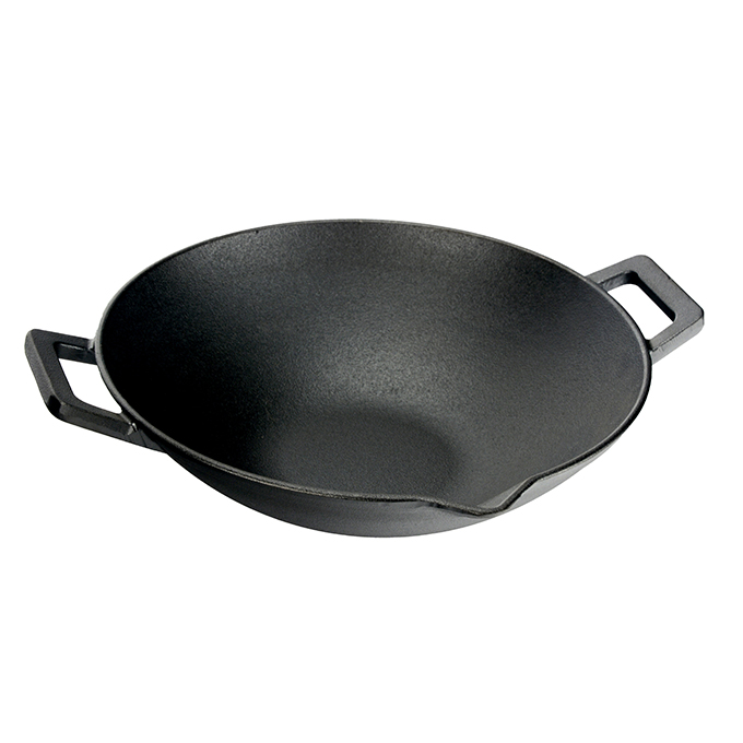 Wok in ghisa con beccucci per versare