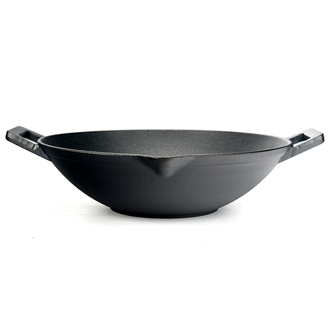 Wok in ghisa con beccucci per versare