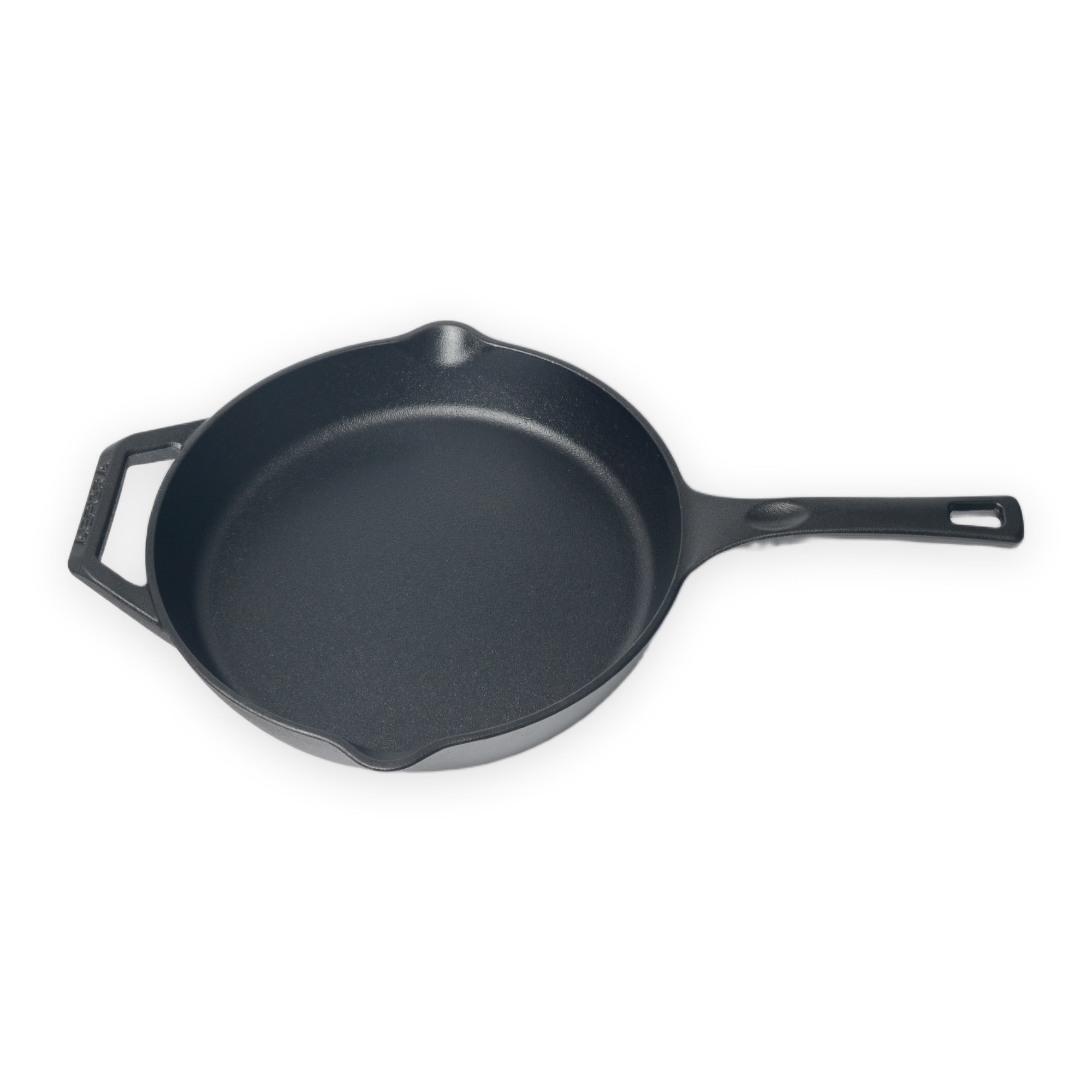 Padella in ghisa pre-stagionata con olio di semi d'uva da 28 cm con beccucci doppi